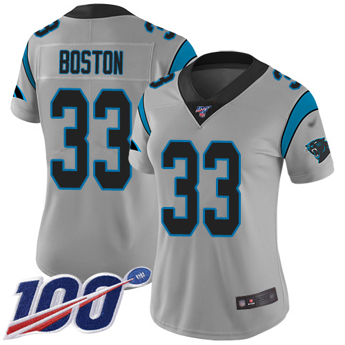 Carolina Panthers Limited Silver Women Tre Boston Jersey NFL Football #33 100th Season Inverted Legend